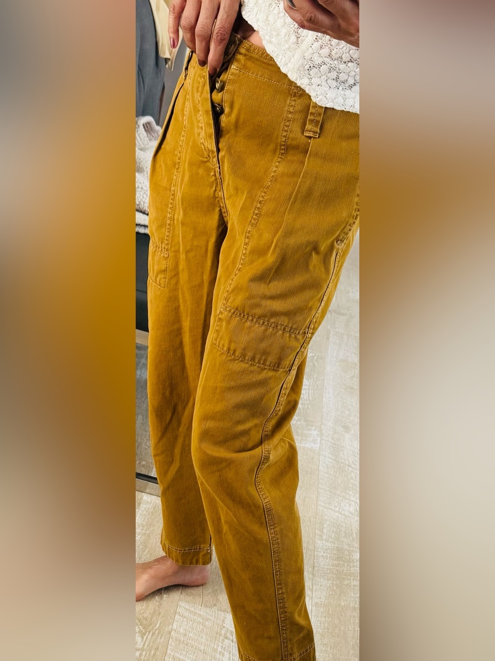Free People Mustard Brown Cargo Pants